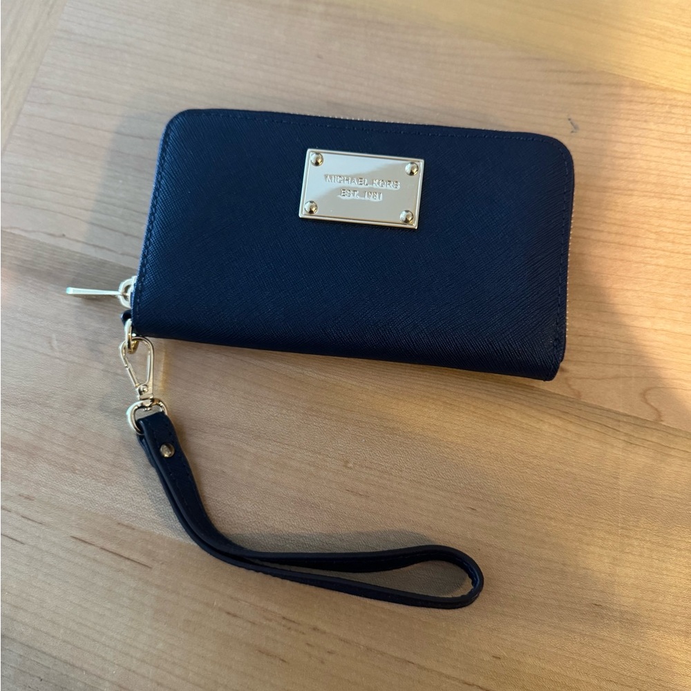 Michael Kors Dark Blue Wristlet with Gold Accents